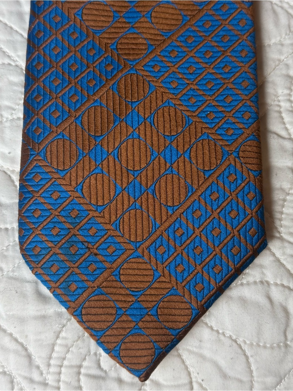 Classic Vintage Geometric Brown and Blue Men's Tie Retro